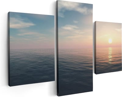 Artaza Canvas Schilderij Drieluik Zee Water Tijdens Zonsondergang - 90x60 - Foto Op Canvas - Canvas Print