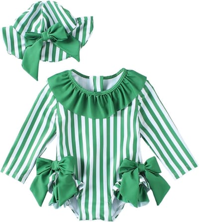 Lange Mouwen Baby Meisjes Badpak met Zonnehoed en UV Bescherming voor Zomer Zwemmen