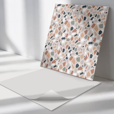 Wallfluent Vinyl Tegels - Abstract Steenpatroon Vinyl Tegels Zelfklevend - 30 cm x 30 cm - Beige PVC Tegels - Verpakking van 9 stuks - Vierkant PVC Tegels - Texturen Plaktegels - Zelfklevende Vinyltegels - Plaktegels Keuken en Badkamer