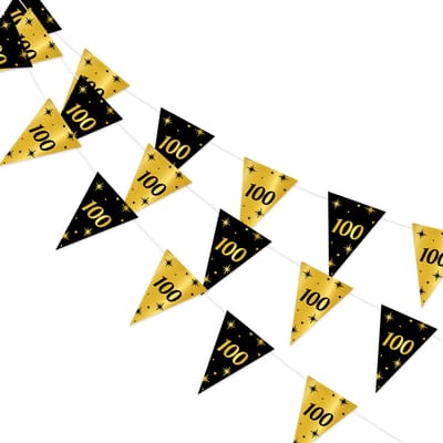 Q2P - Slingers - 100 Jaar - Verjaardag - Versiering - Decoratie - Feestversiering - Vlaggenlijn - Goud - Zwart