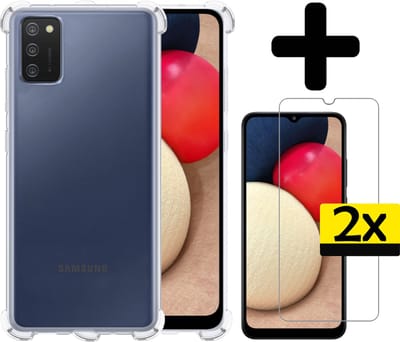 Hoesje - Met Screenprotector - 2 Stuks - Geschikt voor Samsung Galaxy A03s - Sterk & Shockproof - Siliconen Case - Back Cover - Telefoon Hoes - Shock Proof - Telefoonhoesjes - Transparant