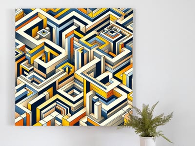 Abstract escher schilderij | Escher's Dream: A Kaleidoscope of Abstract Geometric Artistry Unleashed | Kunst - 80x80 centimeter op Dibond | Foto op Dibond
