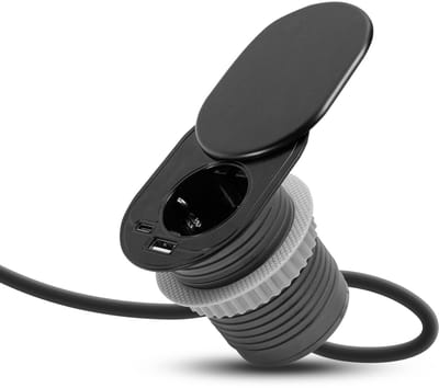 Inbouw Stekkerdoos Bureau – 3-in-1 met 230V Stopcontact, USB-A & USB-C – Schuifdeksel – Kindveilig – Zwart 1 Stuks [20463BK]