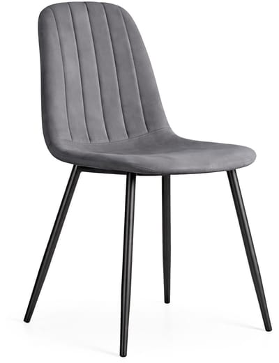 Eetkamerstoel LUMO / Gestoffeerde Stoelen / Fluwelen Stoelen en Metalen Poten / Antraciet met zwarte benen