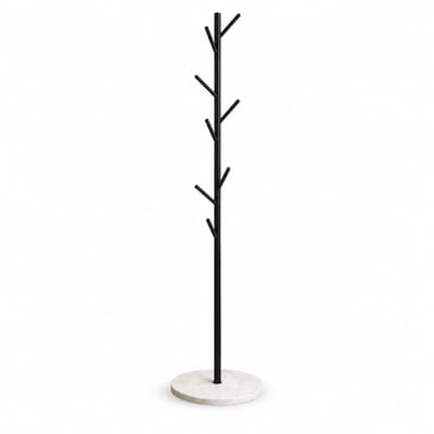 Luxaliving Staande Kapstok met 8 Haken en Marmeren Voet – Zwart/Wit – Design Garderoberek voor Hal, Entree of Slaapkamer – 170 x 32 cm