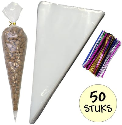 50x Puntzak Polyethyleen - 30x16cm - Traktatie Zak - Snoepzak - Uitdeelzak - Extra Stevig - Inclusief Sluitstrips Tekst - 16x30cm - 50 Stuks