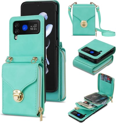 Geschikt voor Samsung Galaxy Z Flip 5 5G - Portemonnee Leer gesp dames hoesje - Schouderriem - Groen