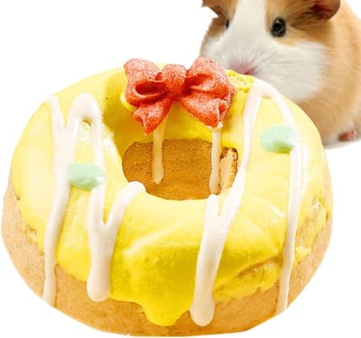 Tandspeelgoed Hamster - Kauwspeelgoed Kleine Dieren - Tandverzorging Bevorderen - Handgemaakt Natuurlijk Materiaal - 8 cm - Donut Stijl