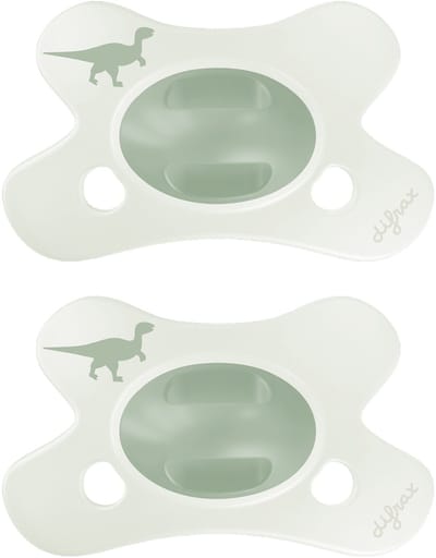 Difrax Fopspeen Natural - 0 tot 6 Maanden - Dino - Groen Dinoprint - 2 Stuks