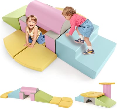 KOMFOTTEU 10 delig Schuimblokken Kunstleer - Soft Play Foam Blokken - Reuze Bouwblokken - Montessori-klimblokken - voor kinderen - met afneembare kunstleren bekleding