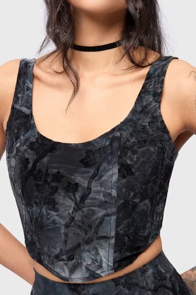 Killstar - Gothic Top - Celestial Summer - Midnight Vale Corset Top - S tot 4XL - voor Vrouwen - navy