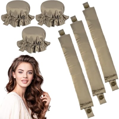 Zijdeachtige krullers zonder hitte, 3-delige set voor korte, gemiddelde en lange haren, anti-slip DIY nachtkappers in goud en zwart, perfect voor volumineuze krullen