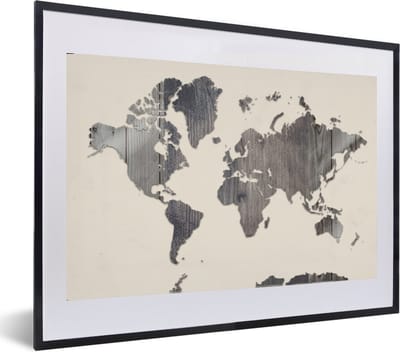 Poster in lijst - Fotolijst 60x40 cm - Posters - Wereldkaart - Hout - Grijs - Posterlijst zwart - Decoratie - Wanddecoratie woonkamer - Muurdecoratie slaapkamer