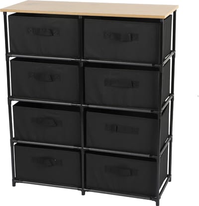 Opbergkast met 8 Stoffen Lades – Smalle Ladekast met Metalen Frame – Organizer voor Slaapkamer, Hal & Kantoor – Compact & Lichtgewicht – Zwart