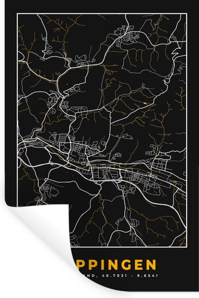 Muurstickers - Sticker Folie - Göppingen - Stadskaart - Plattegrond - Duitsland - Kaart - Goud - 20x30 cm - Plakfolie - Muurstickers Kinderkamer - Zelfklevend Behang - Zelfklevend behangpapier - Stickerfolie