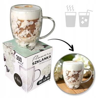 Glazen Mok met Gedroogde Hortensia's - 300 ml