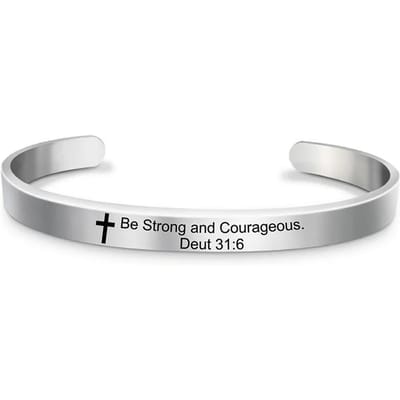 Klassiek Kruis Bijbelvers Roestvrij Staal Manchet Armband Armband Christelijke Schrift Psalm Armbanden Voor Vrouwen Mannen Sieraden white