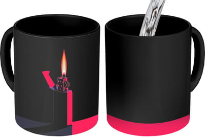 Magische Mok - Foto op Warmte Mokken - Koffiemok - Aansteker - Vlam - Donker - Magic Mok - Beker - 350 ML - Theemok