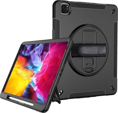 CaseBoutique Rugged AirStrap Grip Case - Valbestendig Hoesje met Handvat geschikt voor iPad Pro 11 (1e-4e gen.) - Ideaal voor Bouw, Horeca, Retail, Hospitality, Kinderen, Ouderen & Meer