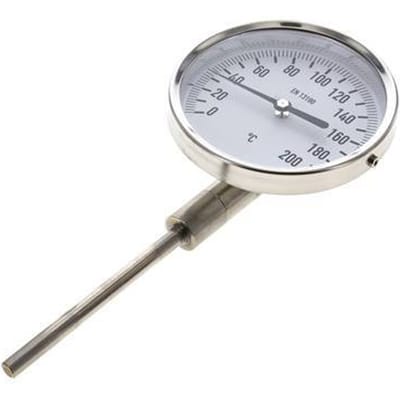 0 tot +200°C RVS Bimetalen Thermometer 100mm Behuizing 100mm Dompelbuis Onderaansluiting - TBLUSH-200-100-100