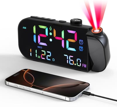 Digitale Wekker - Projectie Klok - Tijd Projecteren - Met FM Radio - 180 Graden - Zwart