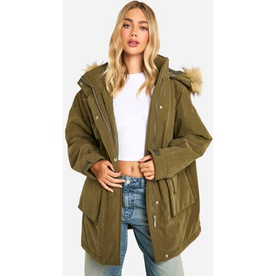 boohoo Dames Parka met capuchon en zakdetail | Khaki | Maat: 8