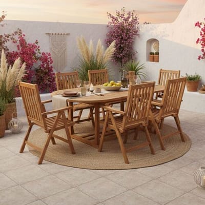 AXI Marzi/Nuria 180-240 cm Dining Tuinset 7-delig Teak - Uitschuifbaar – Tuinset 6 Personen – Ovale Houten Tafel 180–240 cm – Opklapbare Tuinstoelen Teak – Luxe Verstelbare Tuinmeubelen Set