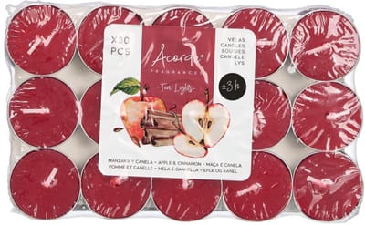 Acorde theelichtjes - appel/kaneel geur - 30x - rood - waxinelichtjes/geurkaarsen - 3 branduren