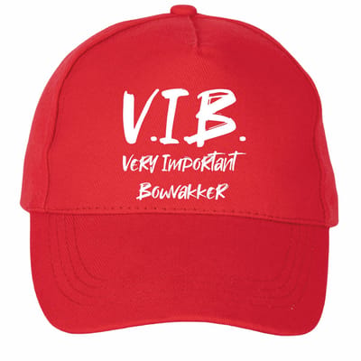 Mijncadeautje - 5 panel - Cap - Verstelbaar - Pet van 100% dik geborsteld katoen- unisex - opdruk wit - V.I.B. Very important Bouwvakker - rood