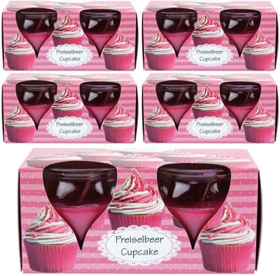 Geurkaarsen 10-pack in glas, veenbessen-cupcake geur, 18 uur brandtijd, herbruikbare glazen, decoratief woonaccessoire