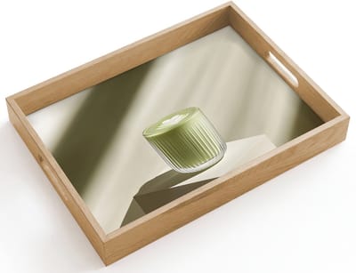 Dienblad hout 40x30 cm - Schootdienblad - Matcha - Glas - Groen - Minimalistisch - Borrelplank rechthoek - Plateau dienbladen
