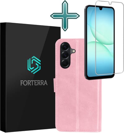 Hoesje Met Screenprotector - Geschikt voor Samsung Galaxy A17 - Luxe Pasjeshouder - Flipcase - Bookcase Portemonee - Flip Case - Kunstleer Book Case - Book Cover - Walletcase - Portemonneehoes - Lichtroze