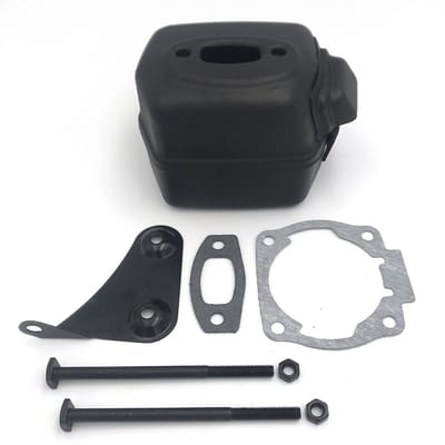 1 Uitlaatdemper met schroef en pakking, compatibel met Husqvarna Husky 50 51 55, grijs plastic uitlaatsysteem, volledig gereedschap voor kettingzaag onderhoud