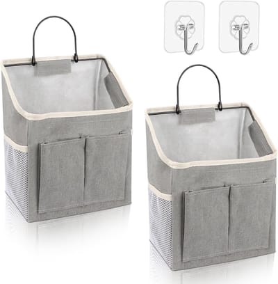 2 stuks hangorganizers, hangende opbergorganizers, waterdichte wandbovenhangtassen, opvouwbare linnen mand met zakken, wandorganizer met 3 vakken voor thuis, badkamer, kantoor (grijs)