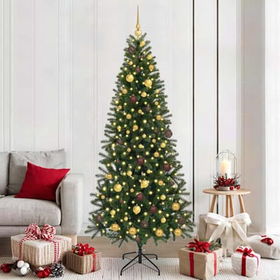 vidaXL - Kunstkerstboom - met - 300 - LED - met - standaard - Groen - 210 - cm - PE - en - PVC