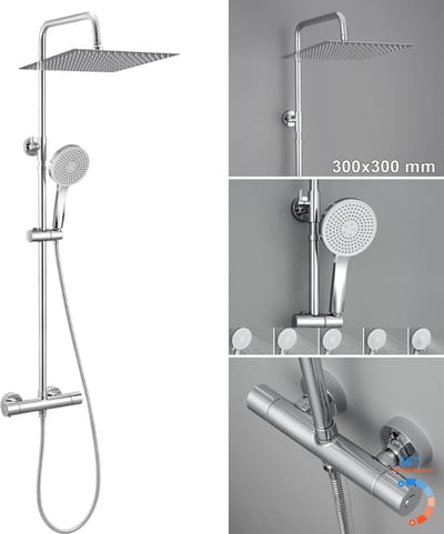 DERW Max Regendouche met Thermostaatkraan - XL 12 inch Douchekop - RVS Doucheset - 6 standen Handdouche - Verstelbaar Hoogte 88-123.5 cm - Waterbesparend - Chroom