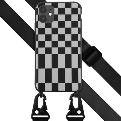 Selencia Hoesje - Geschikt voor Apple iPhone 11 - Siliconen design hoesje met afneembaar koord - Irregular Check Black
