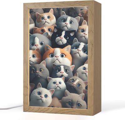 Nachtlampje 20x30 cm - Kinder lampje - Kat - Dieren - Poes - Grijs - Patronen - Kind - Tafellamp kinderkamer - Slaapkamer lamp - Bedlamp kinderen - Kinderlampje stopcontact - Wandlamp babykamer - Nachtlampjes