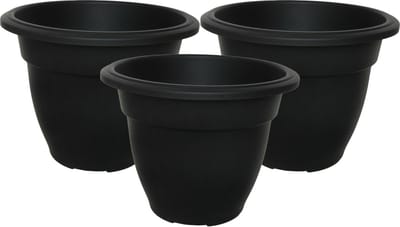Whitefurze Buiten plantenpot/bloempot/planter - 3x - zwart - kunststof - D20 x H16 cm