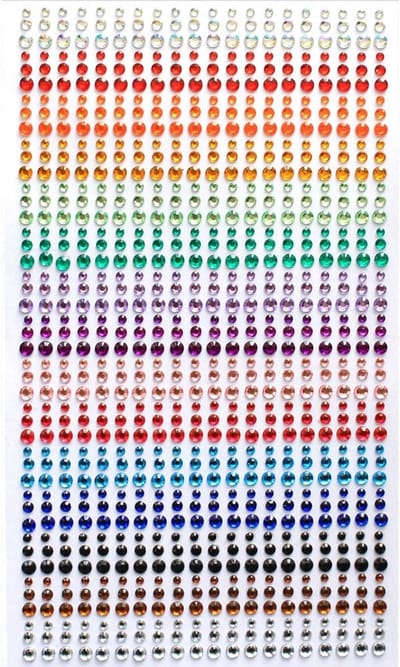 Daity Strasssteentjes in 15 kleuren en 3 maten - elk vel bevat 900 strasssteentjes (3 mm, 4 mm en 5 mm) - Zelfklevende decoratieve stickers met gekleurde strasssteentjes - geschikt voor knutselprojecten - bodypainting - nail art - enz.
