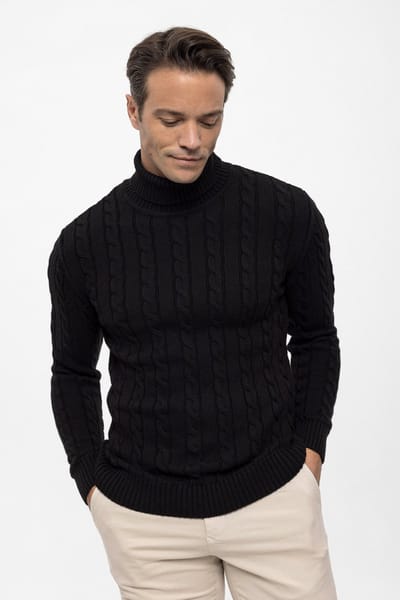 Felix Hardy Kabelgebreide Coltrui - 100% Katoen Heren Zwart - 2Xl