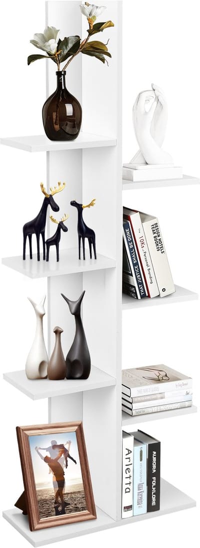 COSTWAY Boekenkast in boomvorm, staand rek met 8 planken, kantoorrek, vrijstaand, opbergrek, decoratieve plank, plank voor boeken, fotolijsten, 50 x 20 x 141 cm