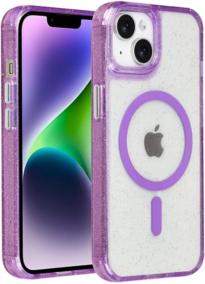 TUNIQ telefoonhoesje voor Apple iPhone 14 - MagSafe met glitter - Paars