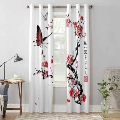 Vlinder Op Kersenbloesem Tak Raamgordijnen Voor Woonkamer Slaapkamer Luxe Modern Keukengordijnen Stoffen Gordijnen 135W x 60H(cm) x1