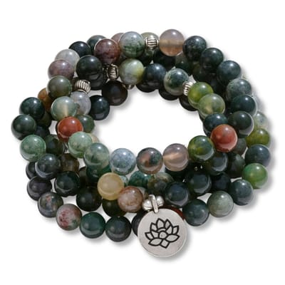 Marama - Mala Ketting Lotus Agaat - Draagbaar als armband - Spiritueel - Elastisch - Edelsteen - 108 Kralen - Geschenkverpakking