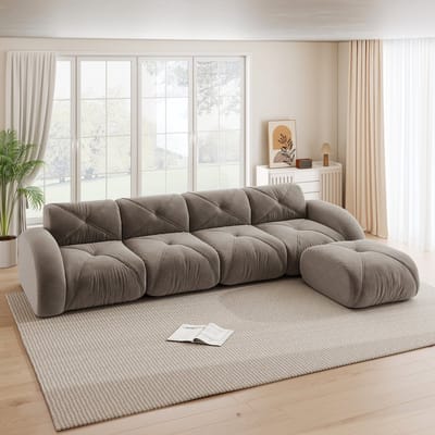 Wishdor Modulaire Hoekbank - Frameloos En Flexibel Ontwerp - Modern Voor De Woonkamer - Chenille - Bruin - Vierzits Uitvoering Met Hoge Dichtheid Schuim