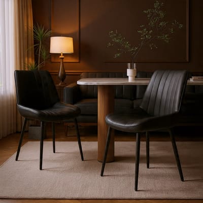 Moderne Eetkamerstoelen Set van 4 – Premium Gepolsterde Dining Chairs van Tech Stof – Zwarte Design Stoelen met Metalen Kruisframe, Dikke Zitting & Verstelbare Anti-Slip Poten – 56 x 50 x 83 cm – Novihome