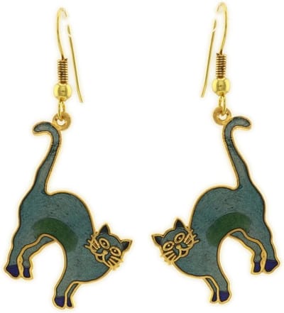 Behave - Oorhangers met kattenhanger blauw groen - Creatieve look