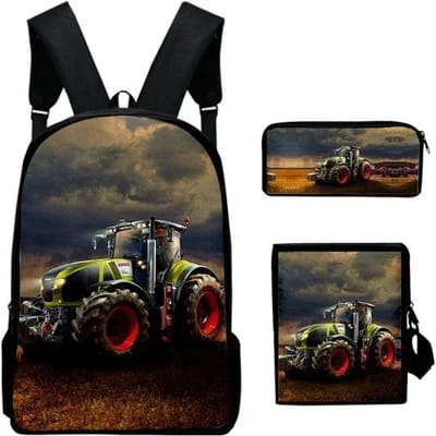 Boerderijtractor Schooltas Rugzak Schooltassen Schoudertas Etui 3-delige Set Cadeau voor Kinderen Studenten gray