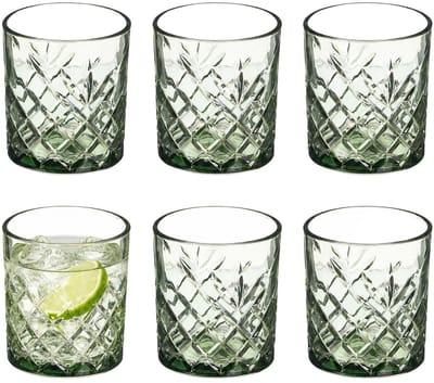 Vivalto Drinkglazen Fantasy - 6x stuks - 350 ml - glas - groen transparant - waterglazen